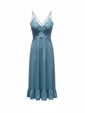 Hayden Lace-Trim Satin Chemise Dress in Teal - Size Small